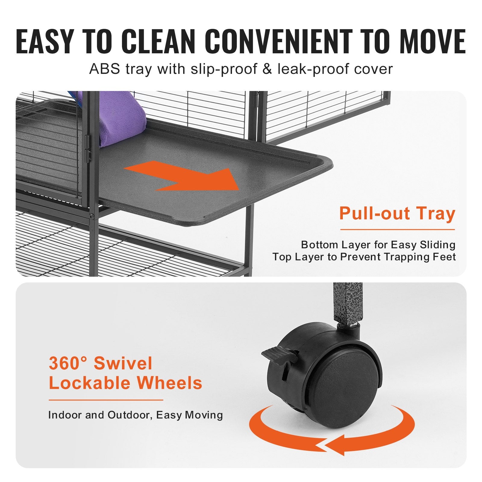 KFX-5405629 2-Tier Rolling Metal Ferret Cage with Spacious Living Area and Easy-Clean Tray