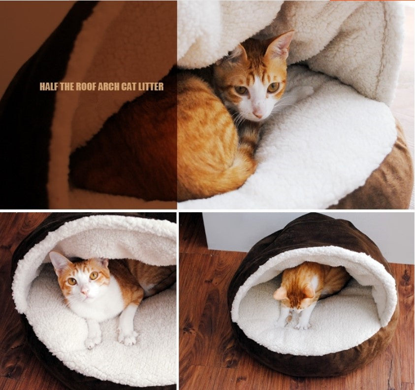KFX-5406013 Wool Thickened Removable Half Roof Cat House for Comfort and Warmth