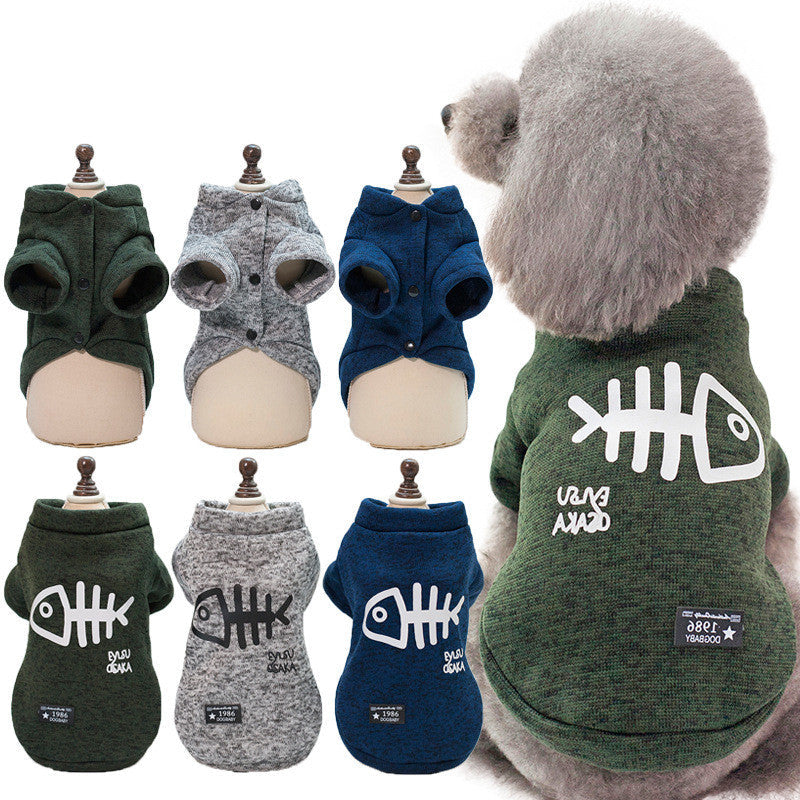 KFX-5407037 Fishbone Pattern Wool Sweater for Small Dogs in Green, Gray, and Blue – Sizes S to XL