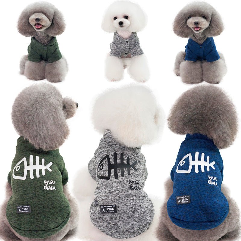 KFX-5407037 Fishbone Pattern Wool Sweater for Small Dogs in Green, Gray, and Blue – Sizes S to XL