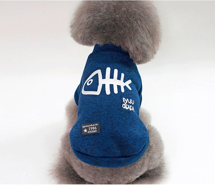 KFX-5407037 Fishbone Pattern Wool Sweater for Small Dogs in Green, Gray, and Blue – Sizes S to XL