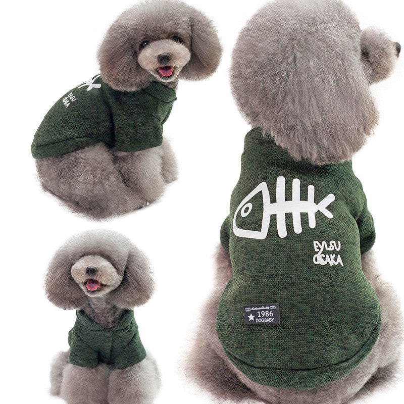 KFX-5407037 Fishbone Pattern Wool Sweater for Small Dogs in Green, Gray, and Blue – Sizes S to XL