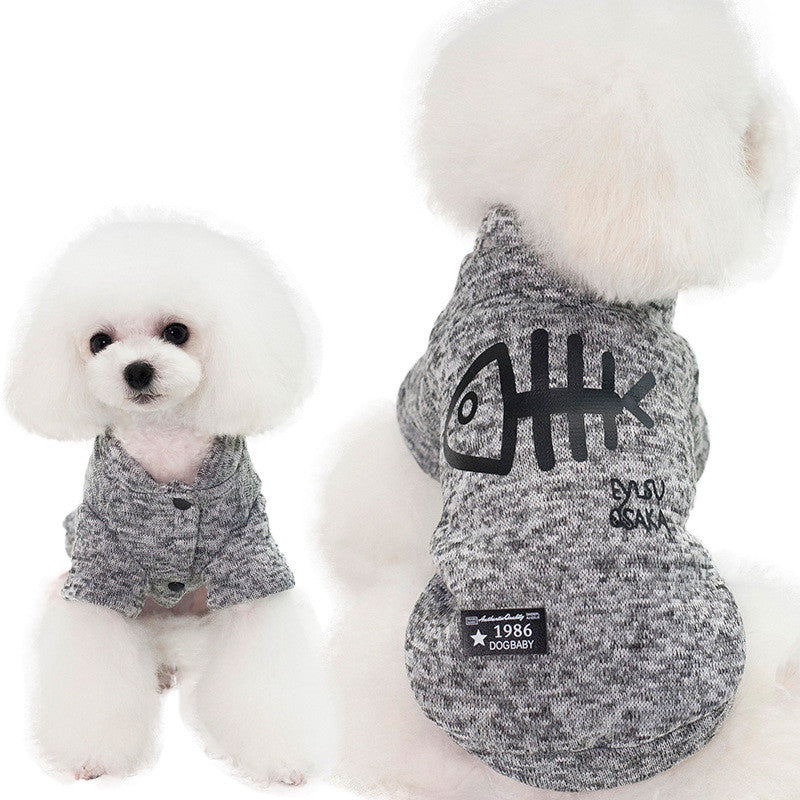 KFX-5407037 Fishbone Pattern Wool Sweater for Small Dogs in Green, Gray, and Blue – Sizes S to XL