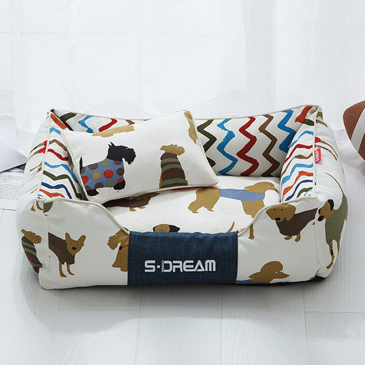 KFX-5411773 Removable and Washable Large Dog Bed with Small Pillow - Cozy Winter Pet Nest