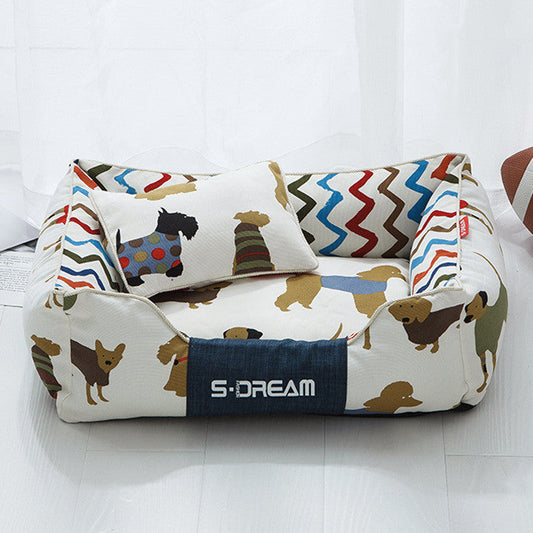 KFX-5411773 Removable and Washable Large Dog Bed with Small Pillow - Cozy Winter Pet Nest