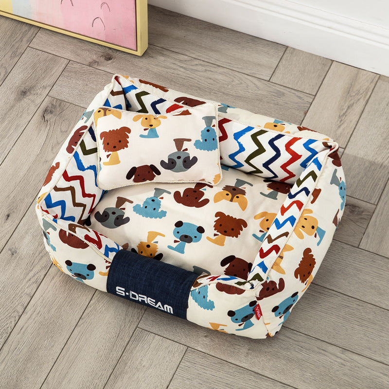 KFX-5411773 Removable and Washable Large Dog Bed with Small Pillow - Cozy Winter Pet Nest