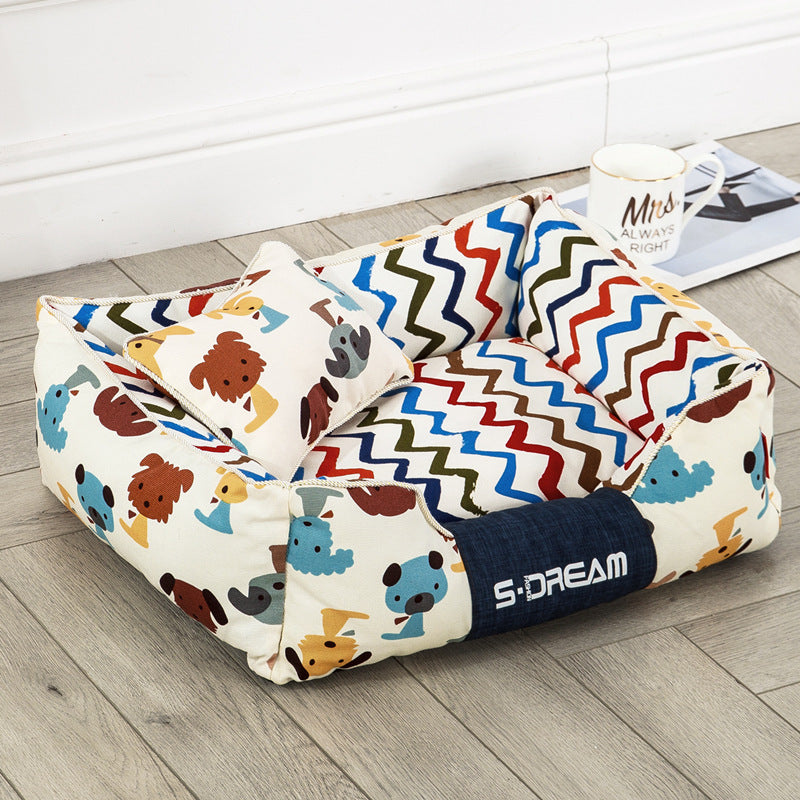 KFX-5411773 Removable and Washable Large Dog Bed with Small Pillow - Cozy Winter Pet Nest