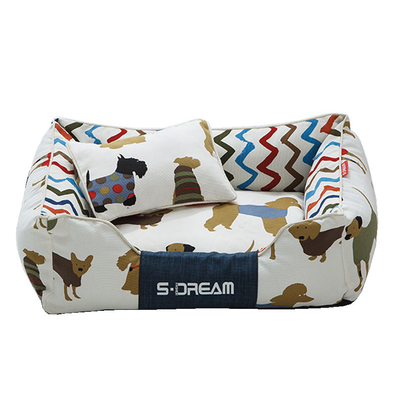 KFX-5411773 Removable and Washable Large Dog Bed with Small Pillow - Cozy Winter Pet Nest