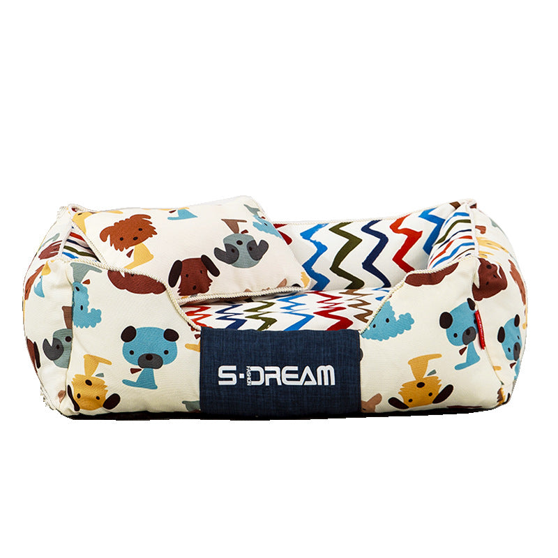 KFX-5411773 Removable and Washable Large Dog Bed with Small Pillow - Cozy Winter Pet Nest