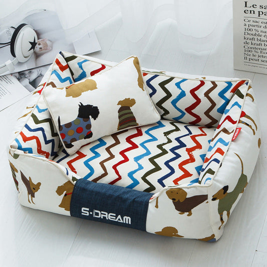 KFX-5411773 Removable and Washable Large Dog Bed with Small Pillow - Cozy Winter Pet Nest