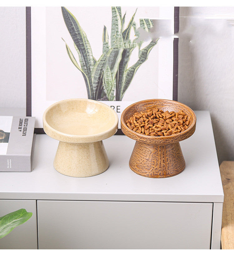 KFX-5413693 Cylindrical Ceramic Cat Bowl in Small and Large Sizes – Available in Leopard and Beige Designs