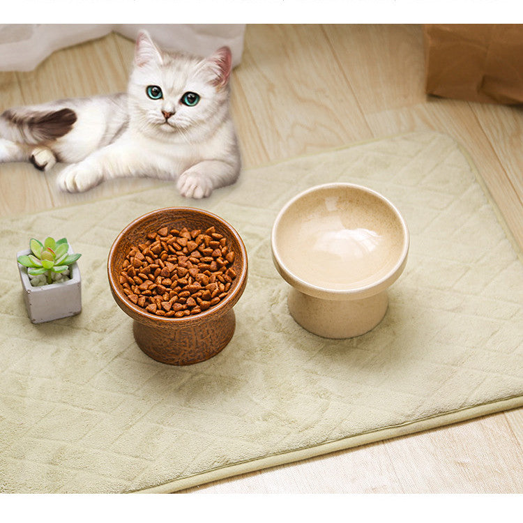 KFX-5413693 Cylindrical Ceramic Cat Bowl in Small and Large Sizes – Available in Leopard and Beige Designs