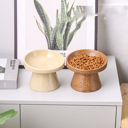 KFX-5413693 Cylindrical Ceramic Cat Bowl in Small and Large Sizes – Available in Leopard and Beige Designs