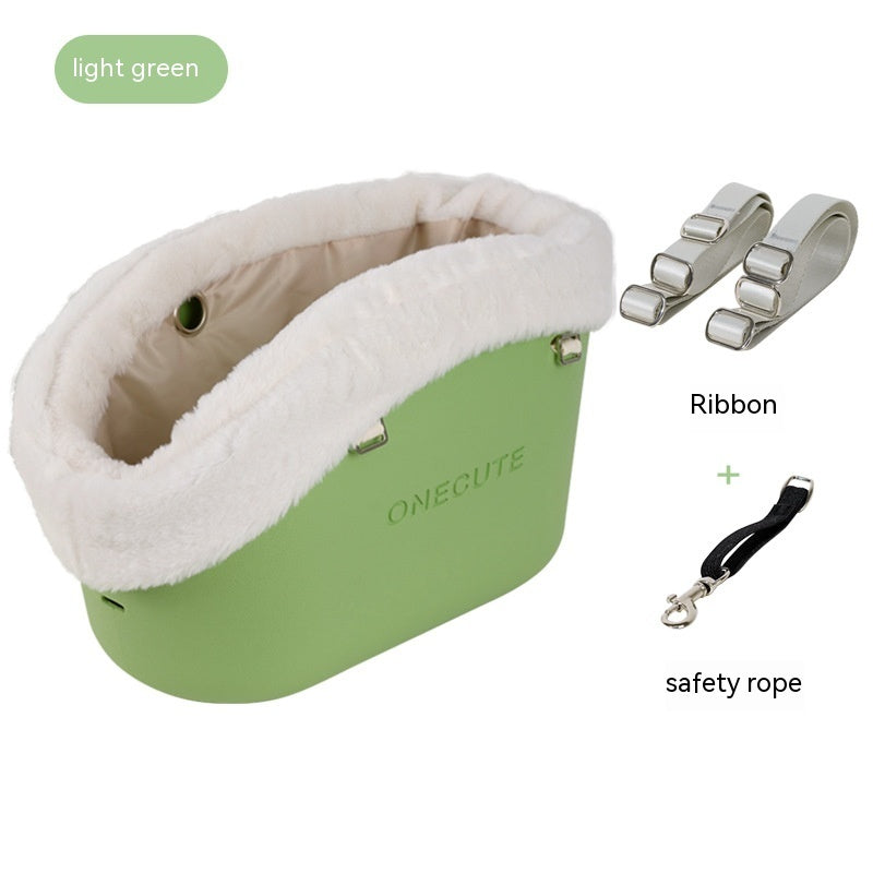KFX-5413949 Portable One-Shoulder Pet Carrier Bag with Pillow and Warm Cover in Twilight White and Dark Green