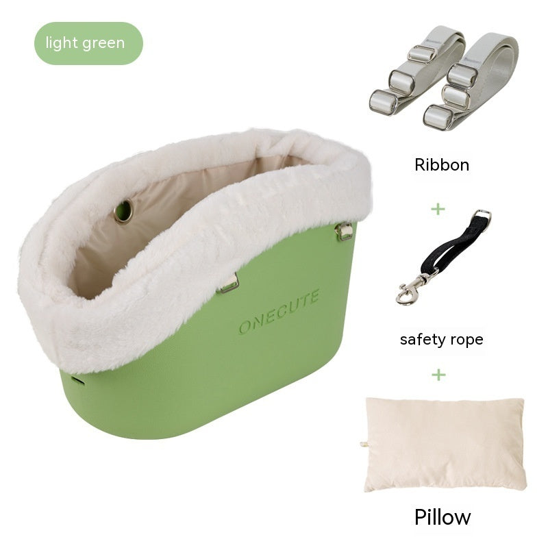 KFX-5413949 Portable One-Shoulder Pet Carrier Bag with Pillow and Warm Cover in Twilight White and Dark Green