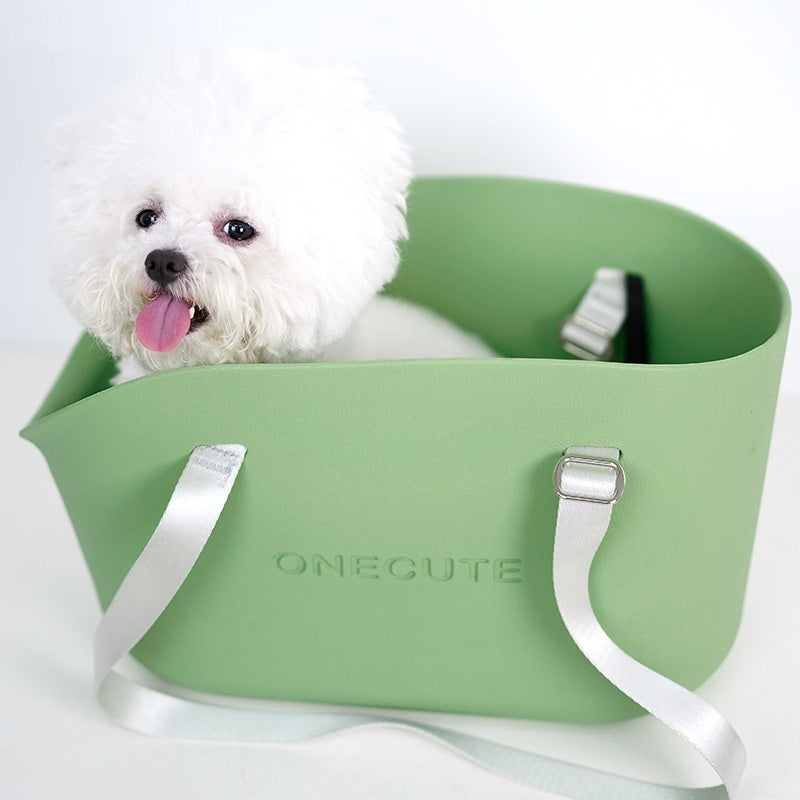 KFX-5413949 Portable One-Shoulder Pet Carrier Bag with Pillow and Warm Cover in Twilight White and Dark Green