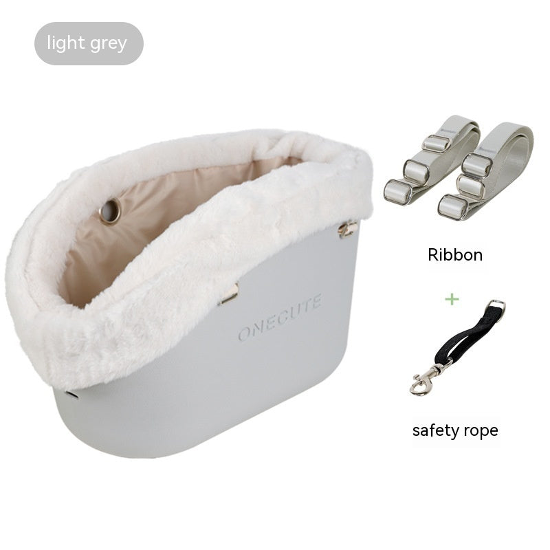 KFX-5413949 Portable One-Shoulder Pet Carrier Bag with Pillow and Warm Cover in Twilight White and Dark Green