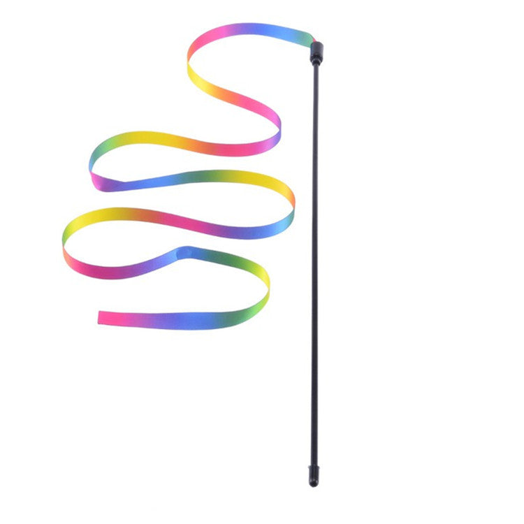 KFX-5418301 Rainbow Ribbon Cat Teaser Stick - Plush Interactive Toy for Playful Cats, 60cm & 120cm Options