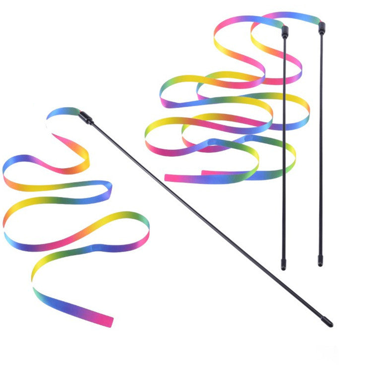 KFX-5418301 Rainbow Ribbon Cat Teaser Stick - Plush Interactive Toy for Playful Cats, 60cm & 120cm Options