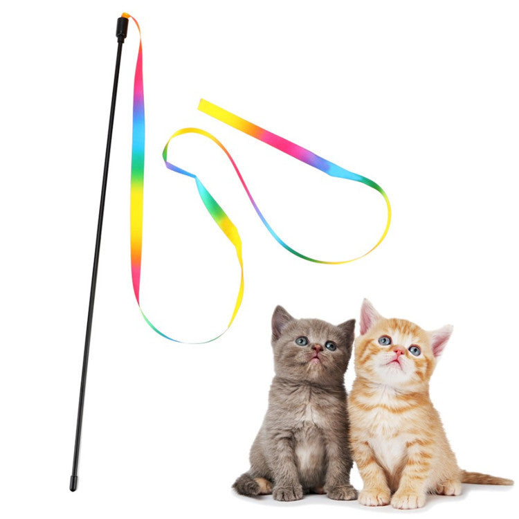KFX-5418301 Rainbow Ribbon Cat Teaser Stick - Plush Interactive Toy for Playful Cats, 60cm & 120cm Options