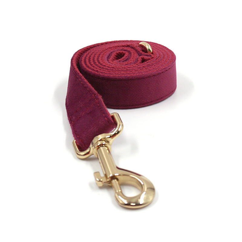 KFX-5419325 Burgundy Velvet Pet Collar with Engraved Gold Clasp for Dogs, Available in Multiple Sizes