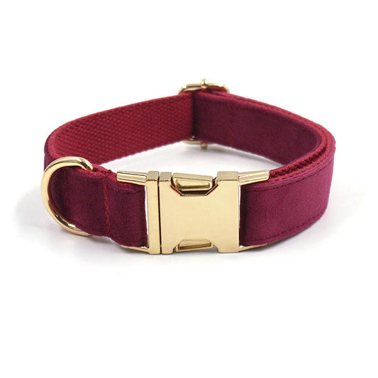 KFX-5419325 Burgundy Velvet Pet Collar with Engraved Gold Clasp for Dogs, Available in Multiple Sizes