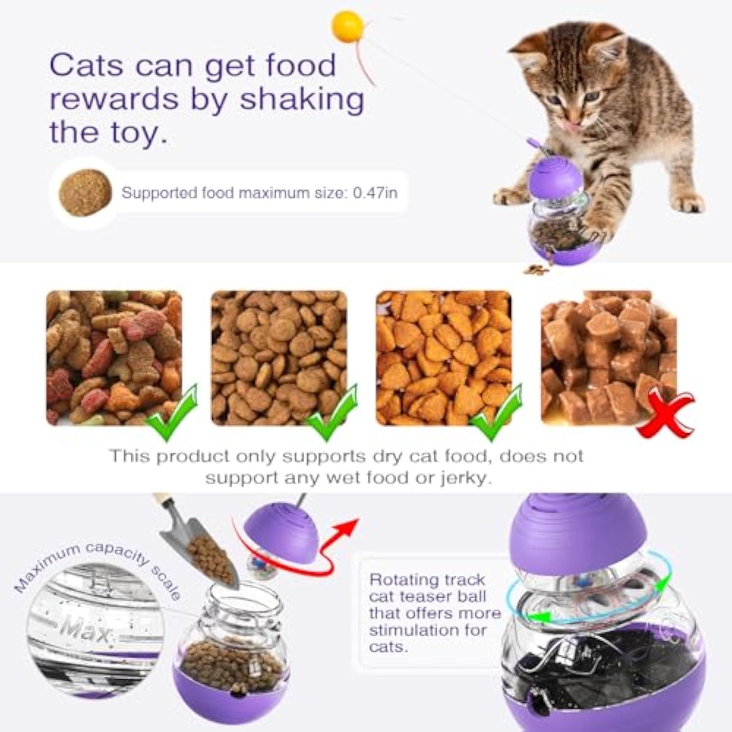 KFX-5420733 Interactive Cat Toy with Slow Food Dispenser, Teaser Wand, and Wobble Design for Indoor Cats