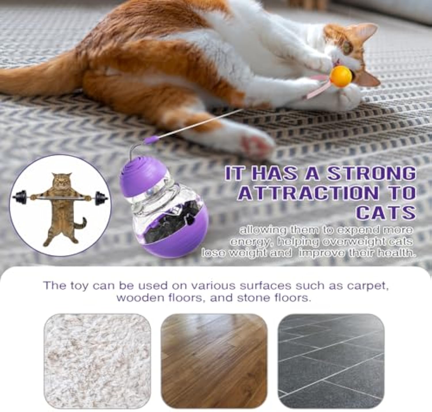 KFX-5420733 Interactive Cat Toy with Slow Food Dispenser, Teaser Wand, and Wobble Design for Indoor Cats