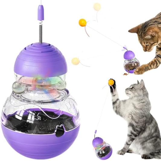 KFX-5420733 Interactive Cat Toy with Slow Food Dispenser, Teaser Wand, and Wobble Design for Indoor Cats