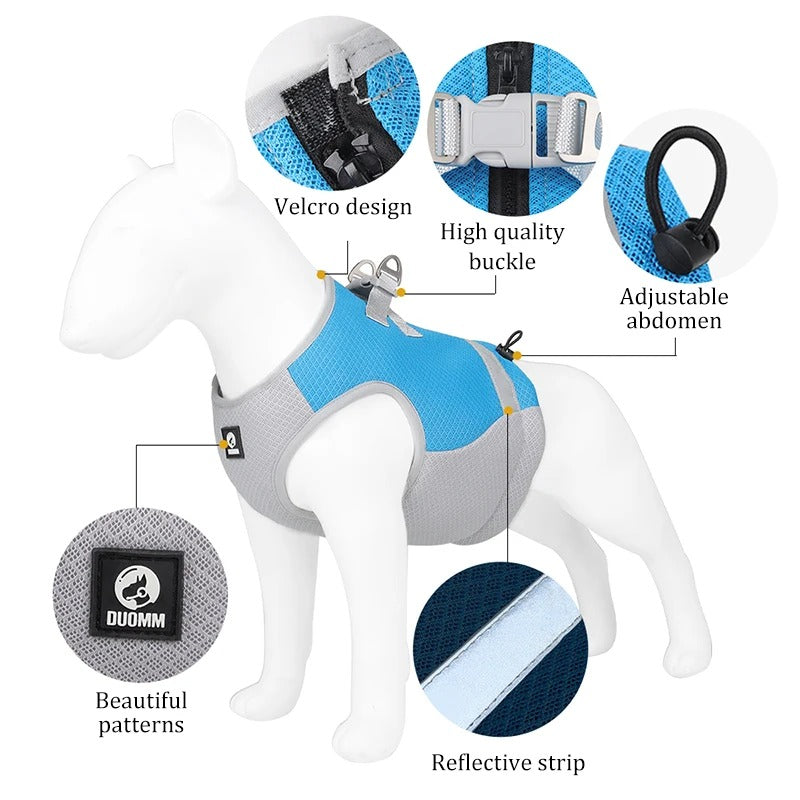 KFX-5422525 Summer Pet Cool Traction Vest in Sky Blue, Orange, Fluorescent Green - Ice Silk Material, Sizes S-XL