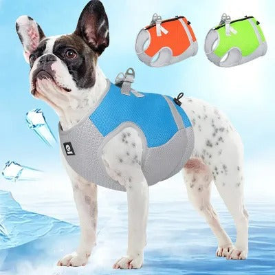 KFX-5422525 Summer Pet Cool Traction Vest in Sky Blue, Orange, Fluorescent Green - Ice Silk Material, Sizes S-XL