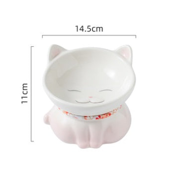 KFX-5423421 Ceramic Cat Food Bowl - Cervical Vertebra Design in Blue and Pink