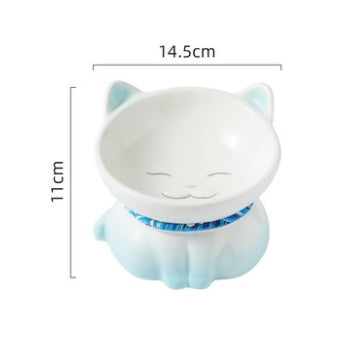 KFX-5423421 Ceramic Cat Food Bowl - Cervical Vertebra Design in Blue and Pink