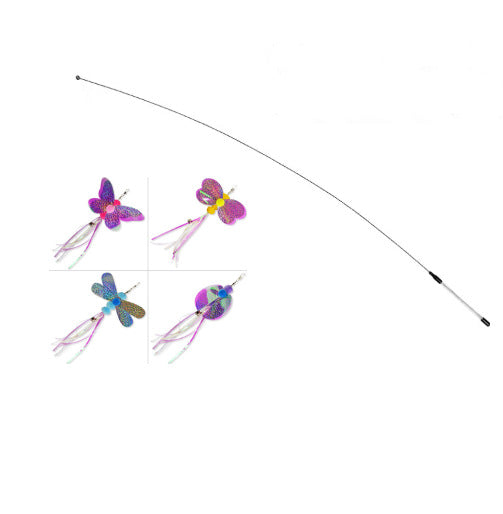 KFX-5424061 Insect Series Funny Cat Stick with Roll-Up Long Steel Wire Feathers