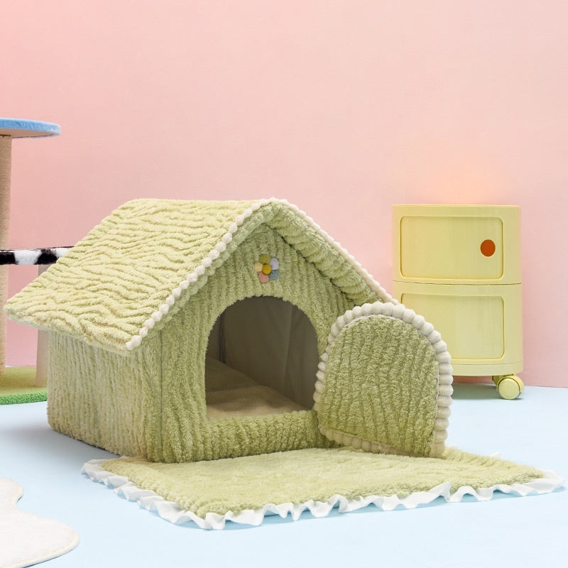 KFX-5427261 Four Seasons Universal Pet Bed with Electric Blanket – Cozy Cloth Design in Pink and Green