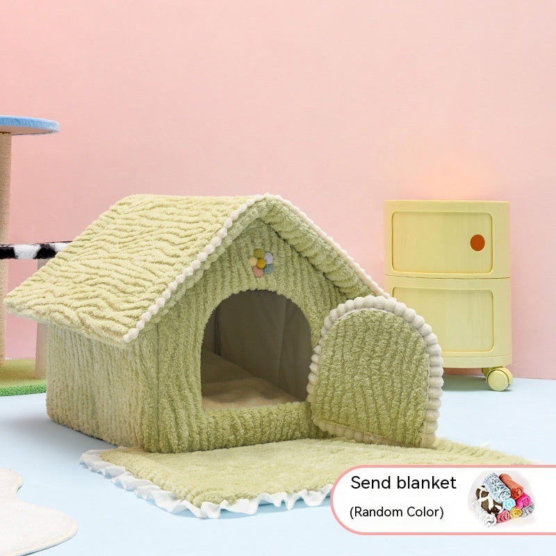 KFX-5427261 Four Seasons Universal Pet Bed with Electric Blanket – Cozy Cloth Design in Pink and Green