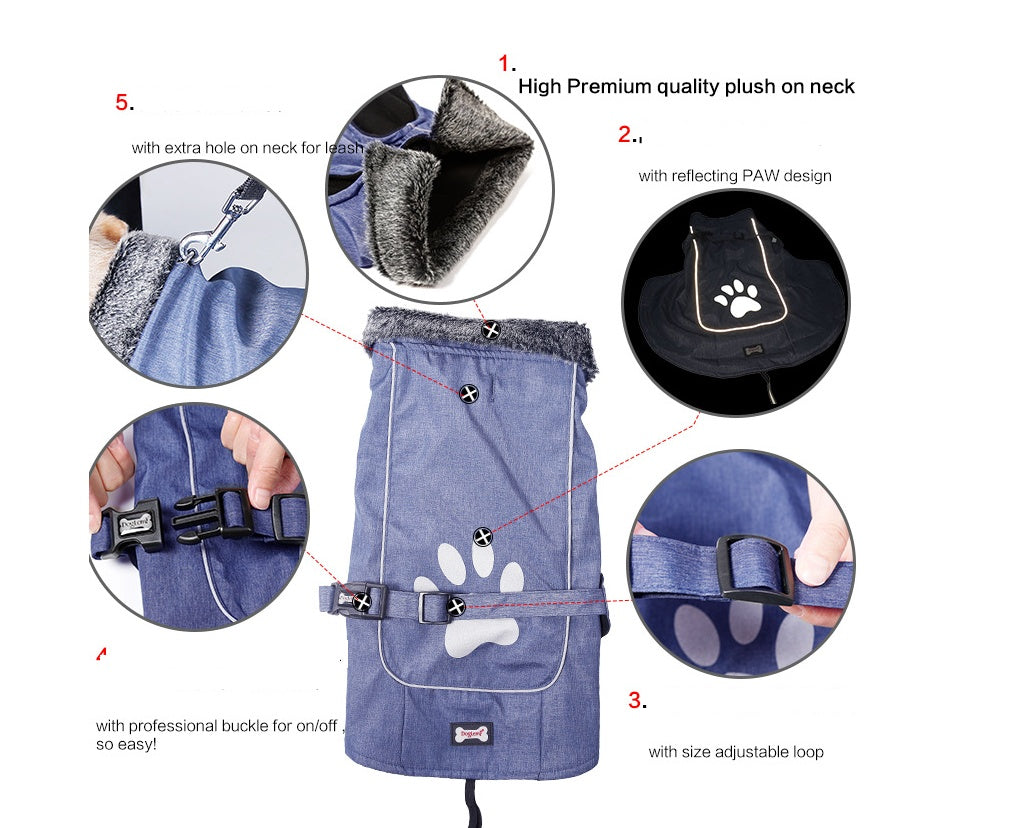 KFX-5427389 Waterproof and Warm Vest for Big Dogs in Blue and Red, Nylon with Thick Lamb Wool Lining, Sizes S to XXXL