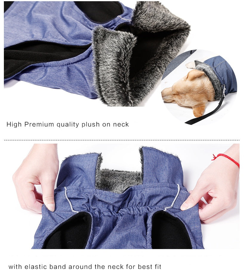 KFX-5427389 Waterproof and Warm Vest for Big Dogs in Blue and Red, Nylon with Thick Lamb Wool Lining, Sizes S to XXXL