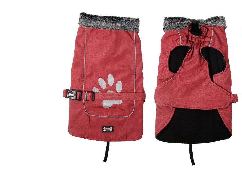 KFX-5427389 Waterproof and Warm Vest for Big Dogs in Blue and Red, Nylon with Thick Lamb Wool Lining, Sizes S to XXXL