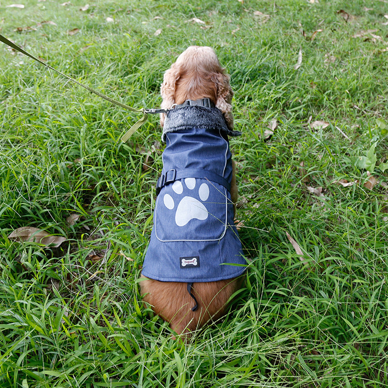 KFX-5427389 Waterproof and Warm Vest for Big Dogs in Blue and Red, Nylon with Thick Lamb Wool Lining, Sizes S to XXXL