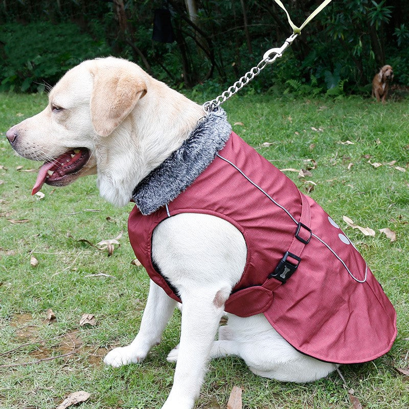 KFX-5427389 Waterproof and Warm Vest for Big Dogs in Blue and Red, Nylon with Thick Lamb Wool Lining, Sizes S to XXXL