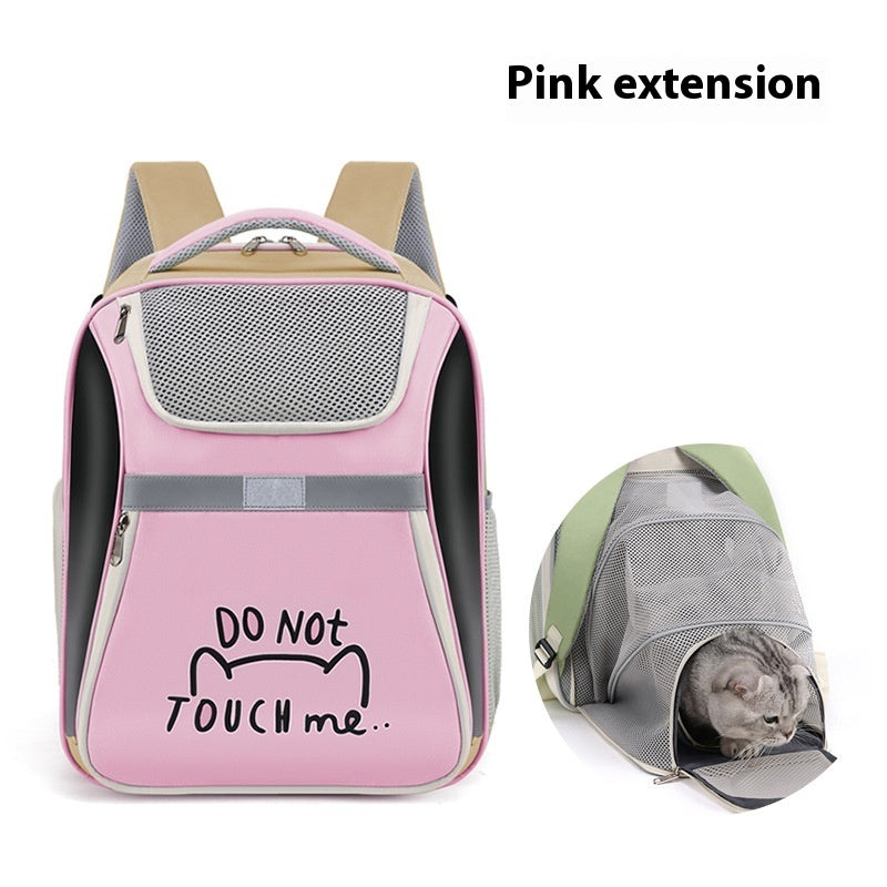 KFX-5431229 Portable Expandable Cat Backpack with Contrast Color Design, Medium Soft PVC Oxford Material