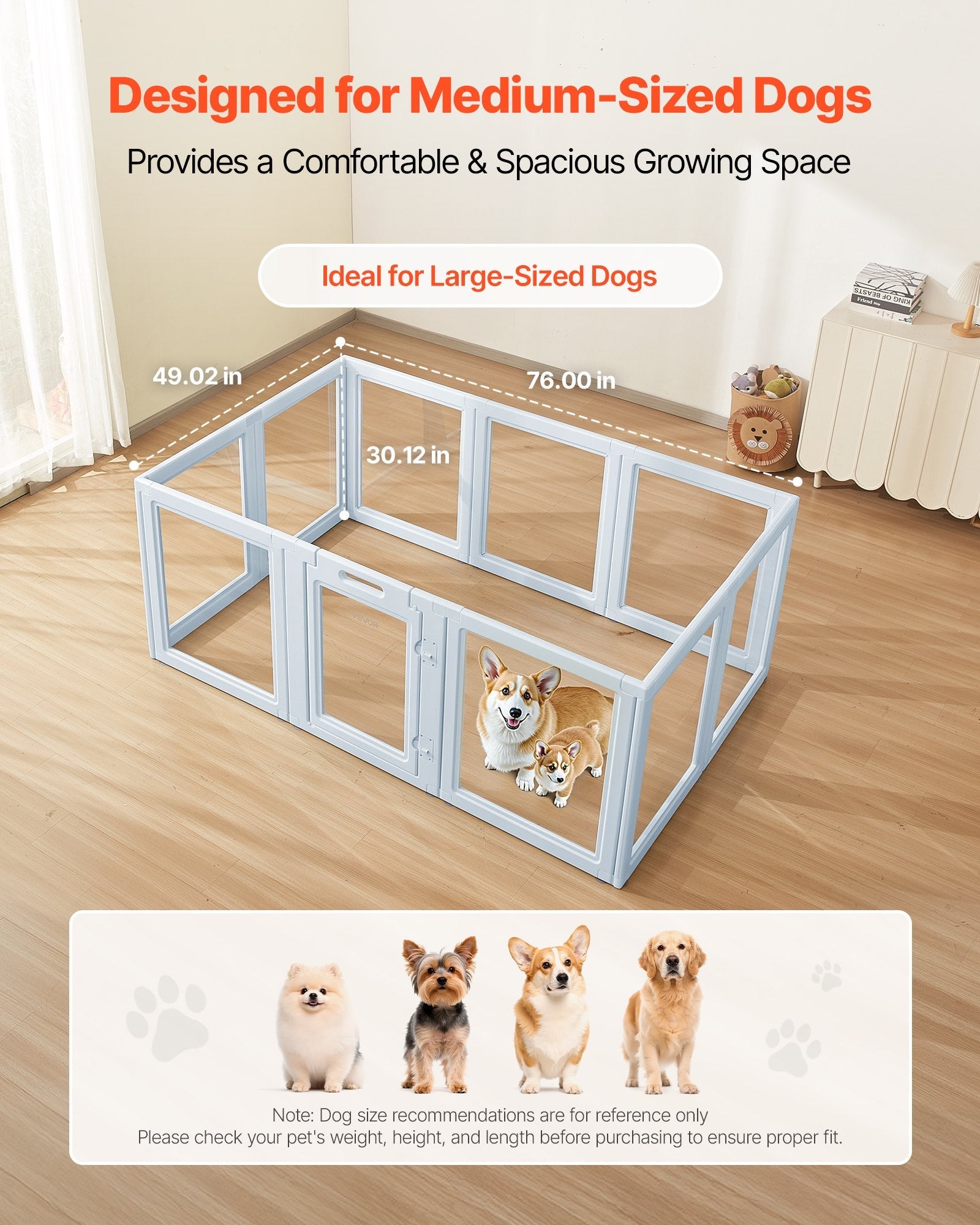 KFX-5432637 Transparent Whelping Box Playpen for Large Dogs - 76x49x30 Inch Easy Assembly Design