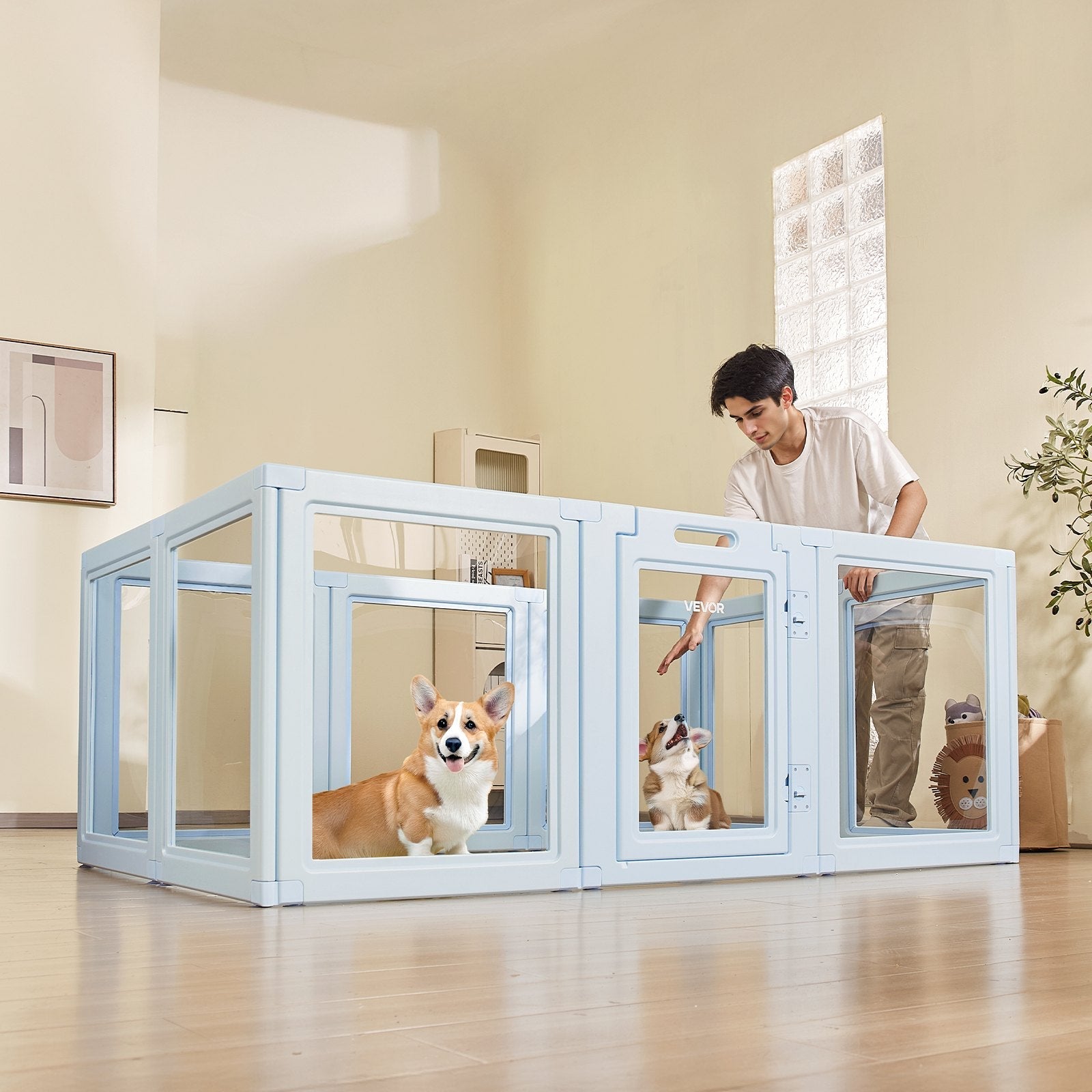 KFX-5432637 Transparent Whelping Box Playpen for Large Dogs - 76x49x30 Inch Easy Assembly Design