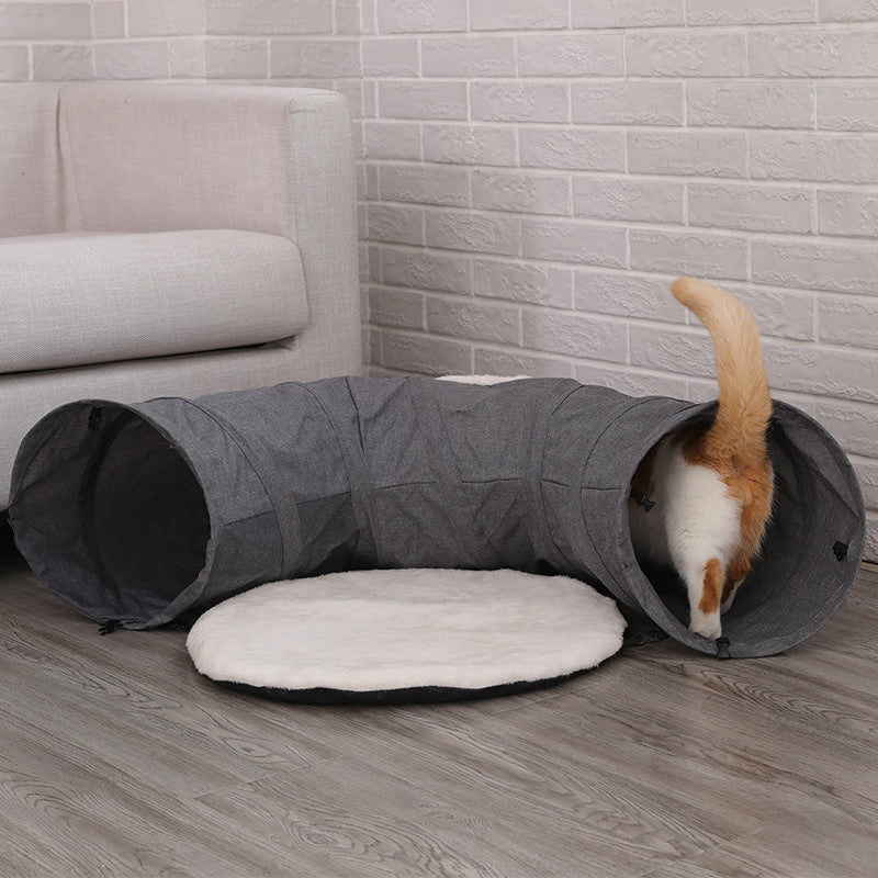 KFX-5434045 Cozy Cat Cave Tunnel House for All Seasons – Plush Velvet Tent for Play and Sleep