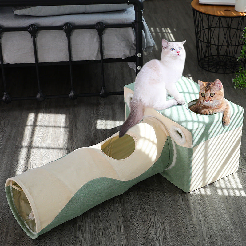 KFX-5434045 Cozy Cat Cave Tunnel House for All Seasons – Plush Velvet Tent for Play and Sleep