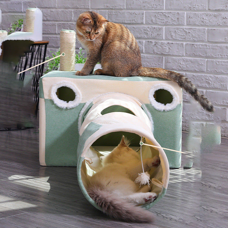 KFX-5434045 Cozy Cat Cave Tunnel House for All Seasons – Plush Velvet Tent for Play and Sleep