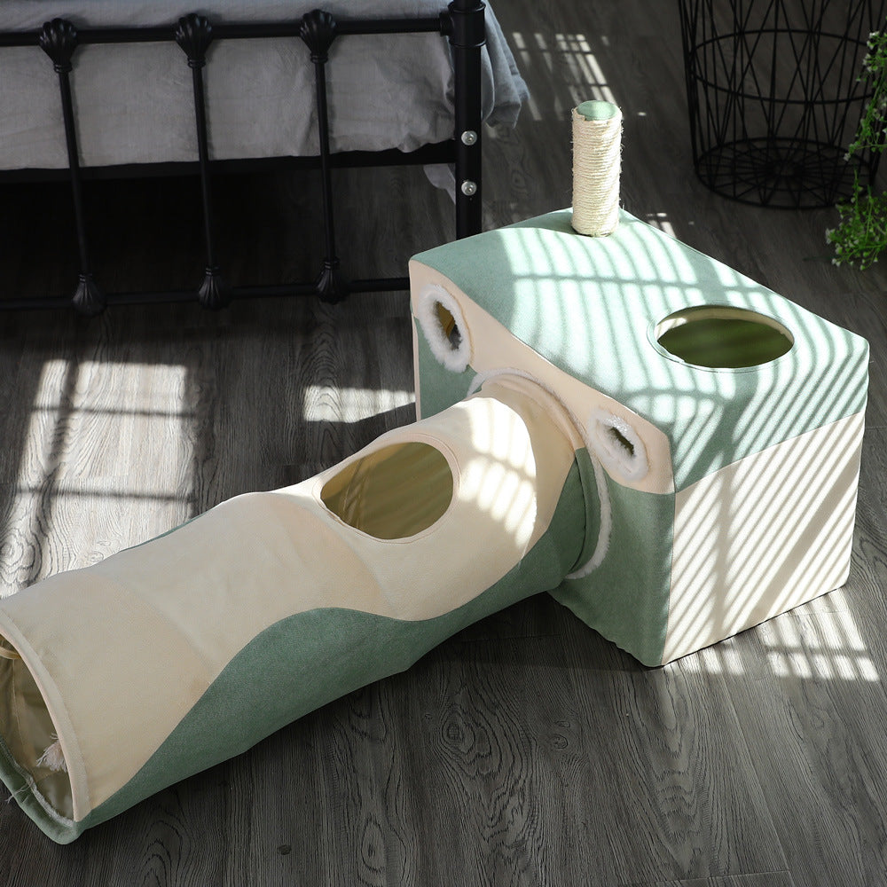 KFX-5434045 Cozy Cat Cave Tunnel House for All Seasons – Plush Velvet Tent for Play and Sleep