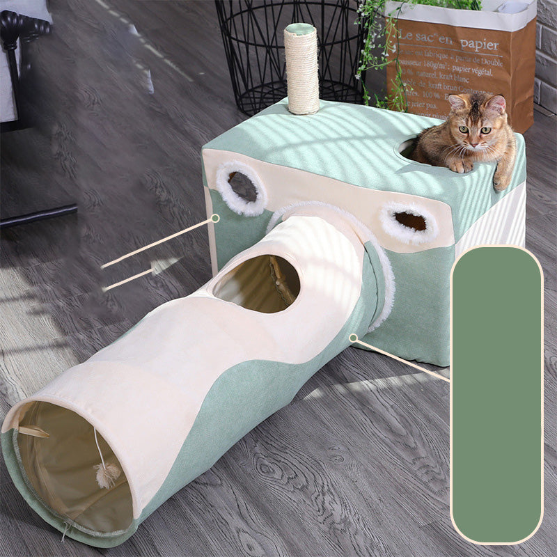 KFX-5434045 Cozy Cat Cave Tunnel House for All Seasons – Plush Velvet Tent for Play and Sleep