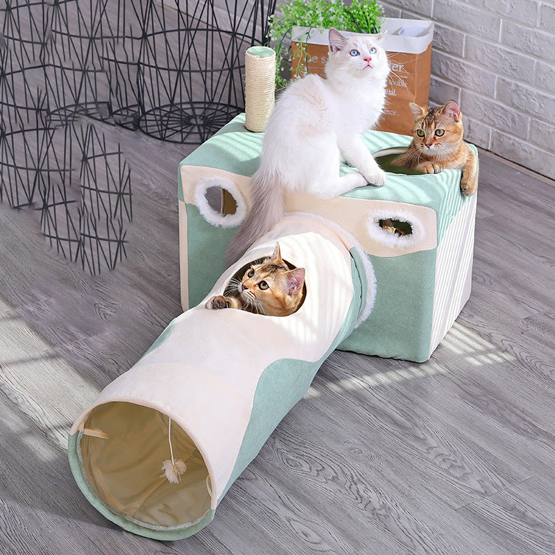 KFX-5434045 Cozy Cat Cave Tunnel House for All Seasons – Plush Velvet Tent for Play and Sleep
